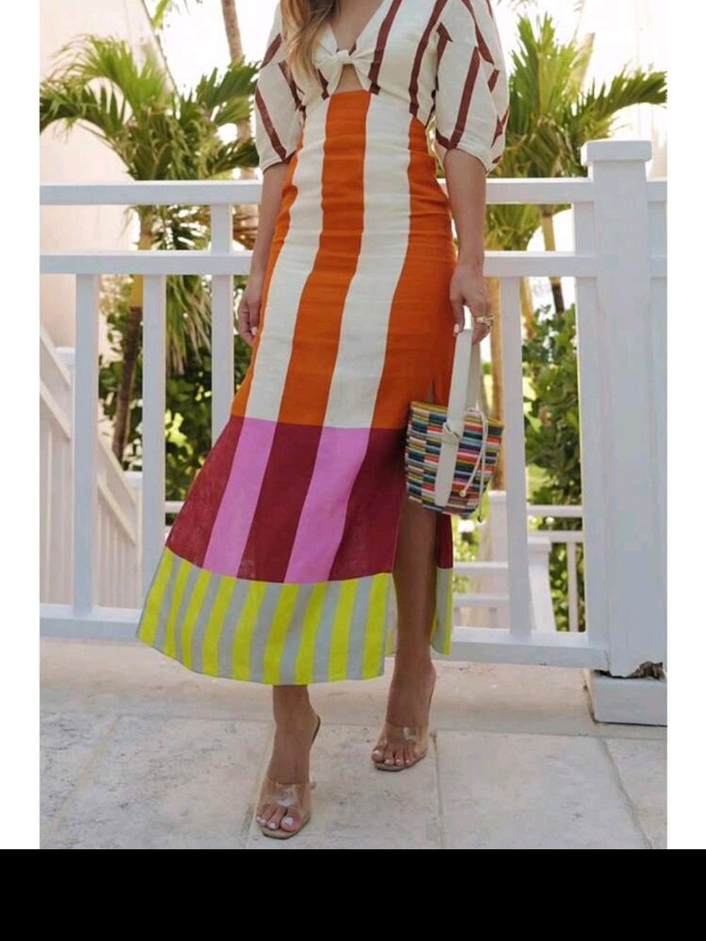 Colorblock Striped Midi Dress in Orange, Pink & Lime